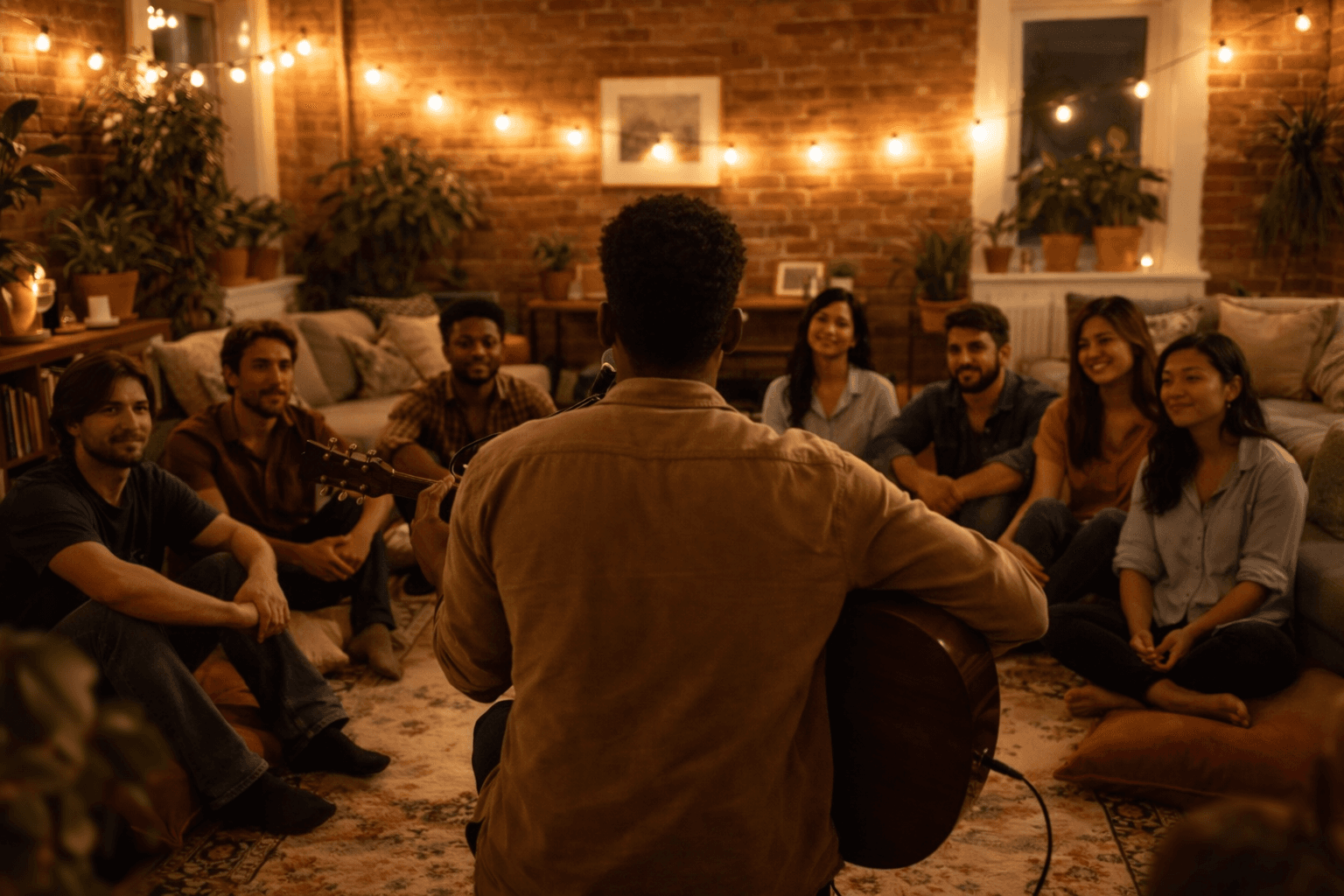 Fans at an intimate house concert