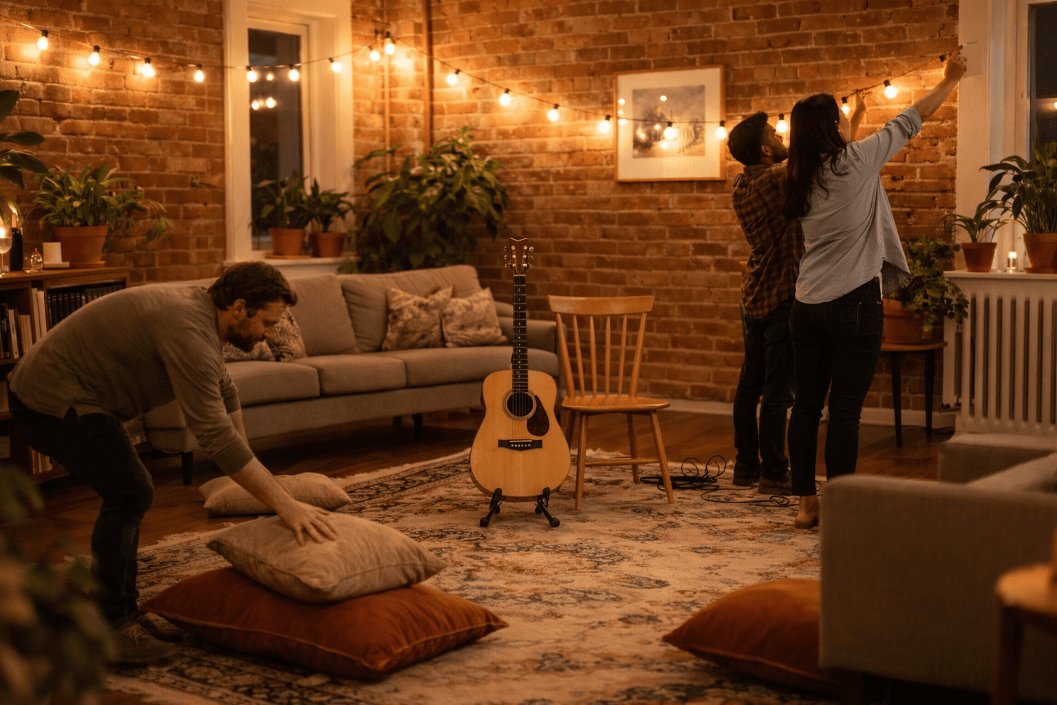 Hosts setting up a space for a concert
